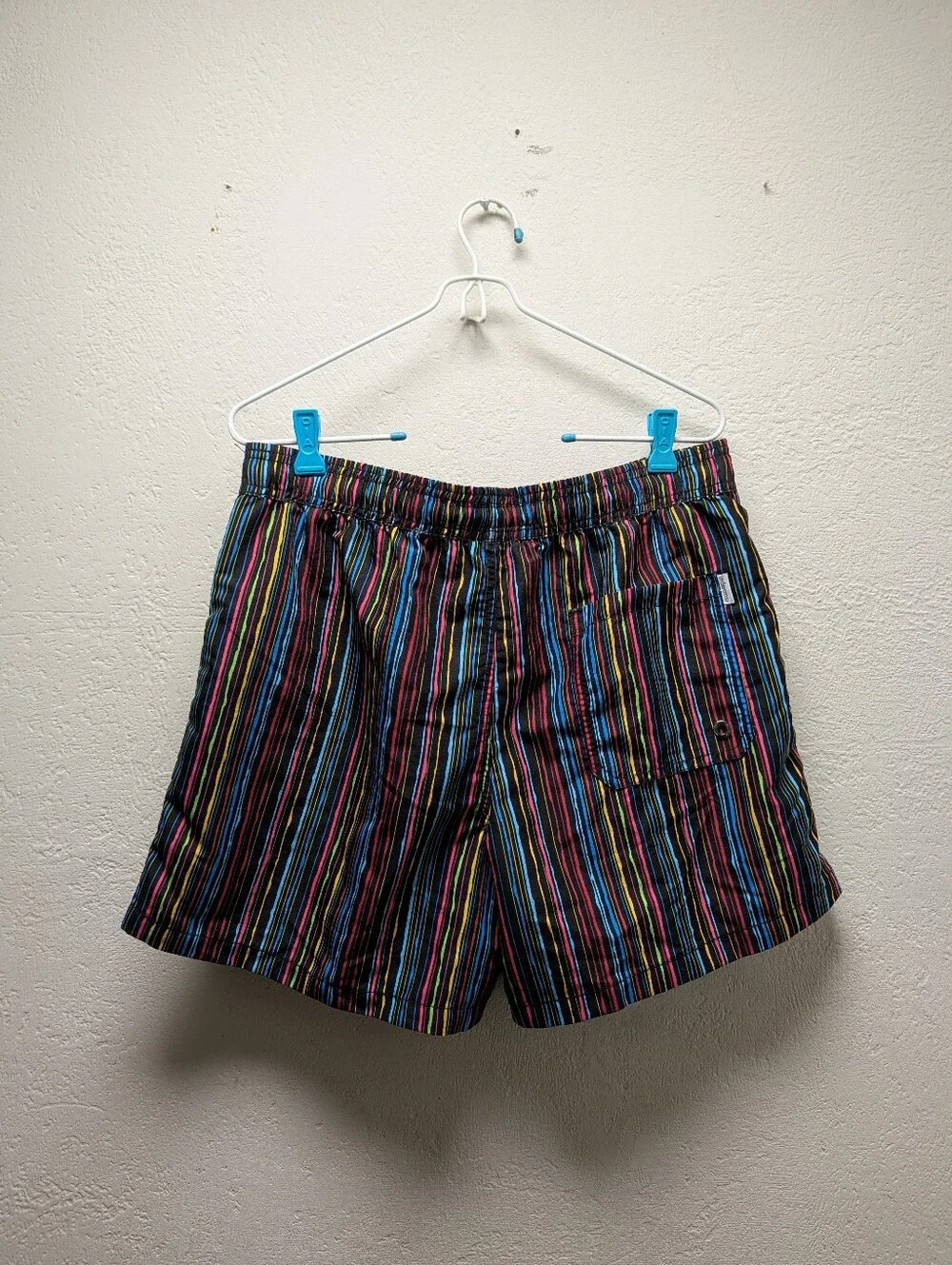 Maamgic Mens Size Med Striped Rainbow Swim Shorts Trunks Drawstring Mesh Lined